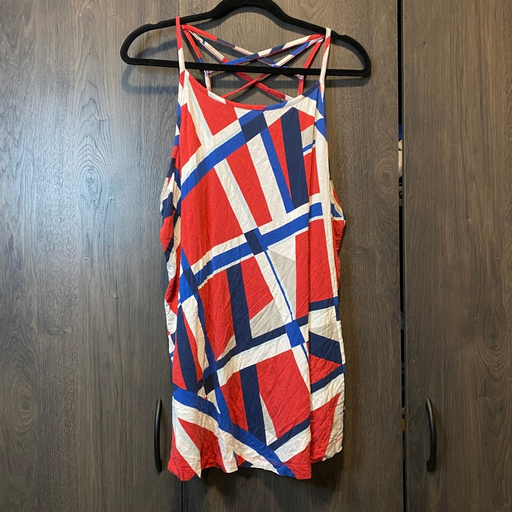 Lane Bryant Red White‎ Blue Geometric Strappy Back Tank Top Plus Size 22/24